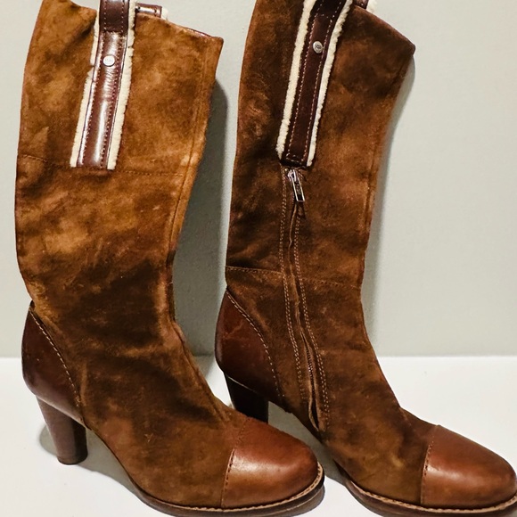 UGG Brown Heeled Boots with Suede Finish - Picture 1 of 9
